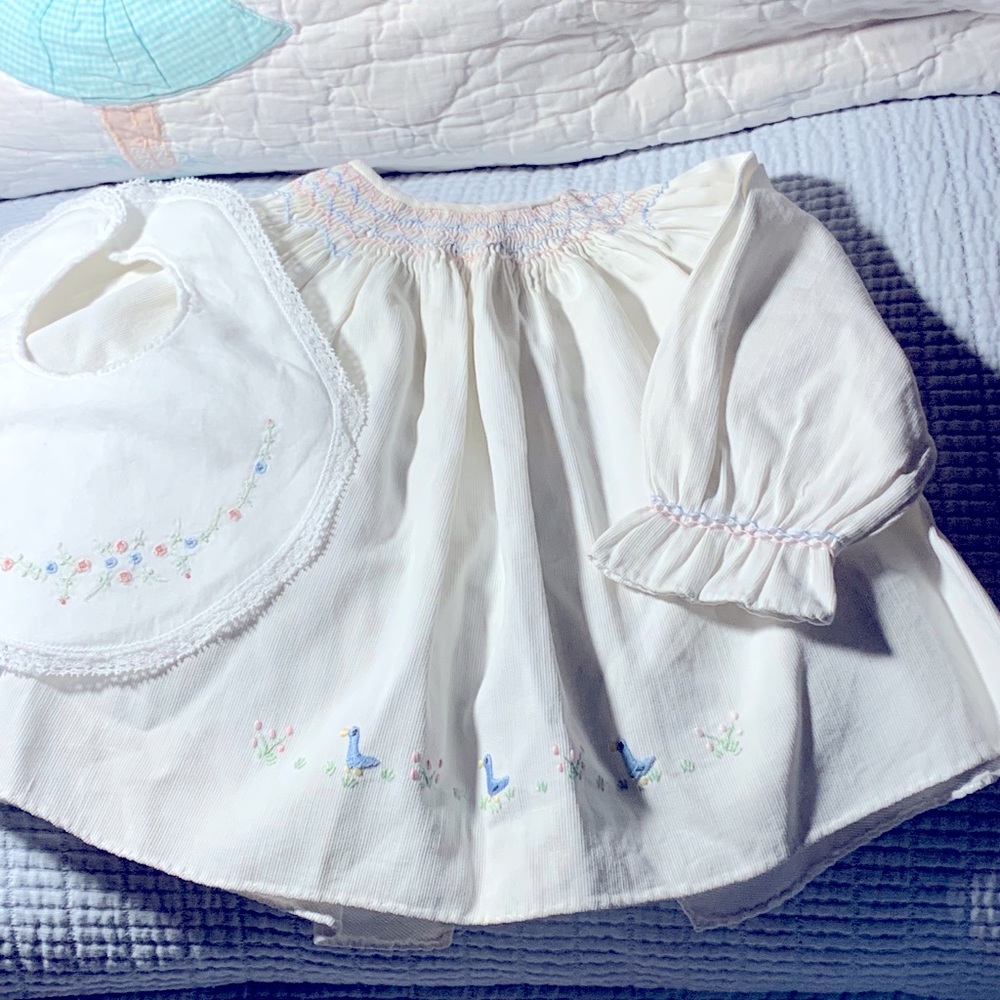 Vintage Handmade Newborns 2 pc Set-Dress and bib